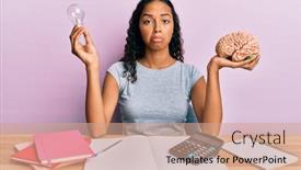  Presentation with bulb brain - Colorful PPT theme enhanced with young-african-american-girl-holding backdrop and a coral colored foreground