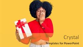  Presentation with scandal - Audience pleasing presentation design consisting of young-african-american-girl-holding backdrop and a yellow colored foreground