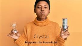  Presentation with inspiration - Beautiful PPT theme featuring young-african-american-girl-holding backdrop and a gold colored foreground
