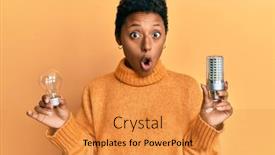  Presentation with american - Colorful PPT theme enhanced with young-african-american-girl-holding backdrop and a gold colored foreground