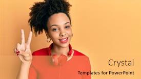  Presentation with american music - Slide deck having young-african-american-girl-listening background and a yellow colored foreground