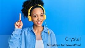  Presentation with african music - Cool new PPT theme with young-african-american-girl-listening backdrop and a light blue colored foreground