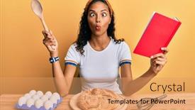  Presentation with recipe book - PPT theme having young-african-american-girl-making background and a coral colored foreground