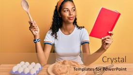  Presentation with recipe book - Audience pleasing PPT theme consisting of young-african-american-girl-making backdrop and a coral colored foreground