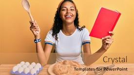  Presentation with recipe book - Slide deck having young-african-american-girl-making background and a coral colored foreground