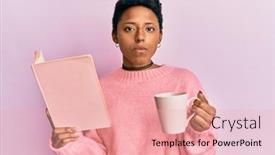  Presentation with coffee book - PPT theme enhanced with young-african-american-girl-reading background and a lemonade colored foreground