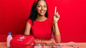  Presentation with first aid kit - Colorful theme enhanced with young-african-american-girl-sitting backdrop and a crimson colored foreground