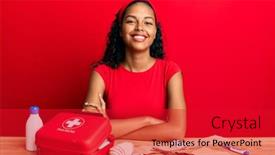  Presentation with first aid kit - Beautiful PPT layouts featuring young-african-american-girl-sitting backdrop and a crimson colored foreground