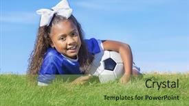  Presentation with african american girl power business - PPT theme with young african american girl soccer background and a seafoam green colored foreground