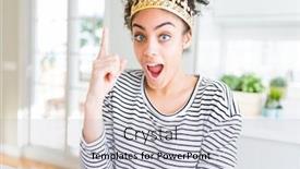  Presentation with crown - Colorful presentation design enhanced with young african american girl wearing golden queen crown on head pointing finger up with successful idea exited and happy number one backdrop and a light gray colored foreground
