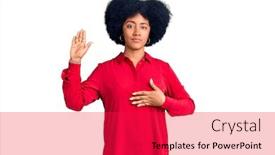  Presentation with hand palm - Amazing slide set having young-african-american-girl-wearing backdrop and a red colored foreground