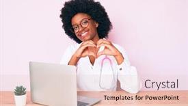  Presentation with computer love - PPT theme with young-african-american-girl-wearing background and a lemonade colored foreground