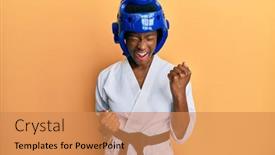  Presentation with taekwondo - Beautiful PPT theme featuring young-african-american-girl-wearing backdrop and a coral colored foreground
