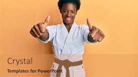  Presentation with kimono - Presentation design featuring young-african-american-girl-wearing background and a yellow colored foreground
