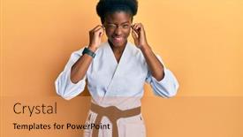  Presentation with american music - Cool new PPT theme with young-african-american-girl-wearing backdrop and a coral colored foreground