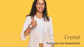  Presentation with african american business - Colorful PPT theme enhanced with young-african-american-girl-wearing backdrop and a yellow colored foreground