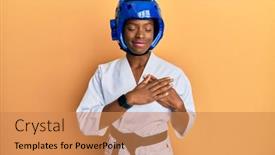  Presentation with taekwondo - Beautiful PPT theme featuring young-african-american-girl-wearing backdrop and a coral colored foreground
