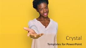  Presentation with hand palm - Beautiful presentation theme featuring young-african-american-girl-wearing backdrop and a yellow colored foreground