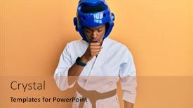  Presentation with taekwondo - Amazing PPT theme having young-african-american-girl-wearing backdrop and a coral colored foreground