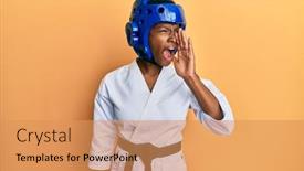  Presentation with taekwondo - Slide deck enhanced with young-african-american-girl-wearing background and a coral colored foreground