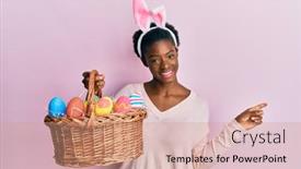  Presentation with easter basket - Colorful slide deck enhanced with young-african-american-girl-wearing backdrop and a coral colored foreground