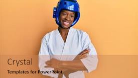  Presentation with taekwondo - PPT layouts enhanced with young-african-american-girl-wearing background and a coral colored foreground