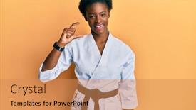  Presentation with african american girl power business - Colorful theme enhanced with young-african-american-girl-wearing backdrop and a coral colored foreground