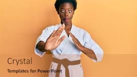 Presentation with kimono - Presentation design featuring young-african-american-girl-wearing background and a coral colored foreground