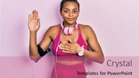  Presentation with hand palm - PPT layouts with young-african-american-girl-wearing background and a coral colored foreground