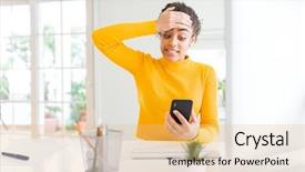  Presentation with african american girl power business - Beautiful PPT theme featuring young african american girl working backdrop and a yellow colored foreground