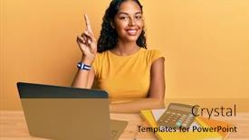  Presentation with african american girl power business - PPT theme with young-african-american-girl-working background and a gold colored foreground