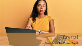  Presentation with working - Slide deck featuring young-african-american-girl-working background and a gold colored foreground