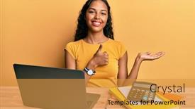  Presentation with hand palm - PPT layouts featuring young-african-american-girl-working background and a gold colored foreground