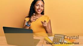  Presentation with american energy - Presentation theme with young-african-american-girl-working background and a gold colored foreground
