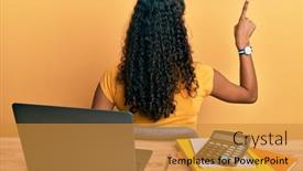  Presentation with working - Amazing presentation theme having young-african-american-girl-working backdrop and a gold colored foreground