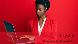  Presentation with working - Presentation design enhanced with young-african-american-girl-working background and a red colored foreground