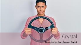  Presentation with african america - PPT theme with young-african-american-guy-holding background and a coral colored foreground