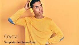  Presentation with american music - Presentation design having young-african-american-guy-listening background and a yellow colored foreground