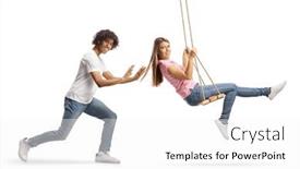  Presentation with swing - PPT theme consisting of young-african-american-guy-pushing background and a white colored foreground