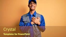 Presentation with handyman - Colorful PPT layouts enhanced with young-african-american-handyman-wearing backdrop and a tawny brown colored foreground