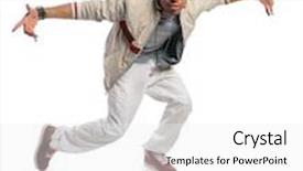  Presentation with hip hop dancing - Cool new slide deck with young african american hip hop man dancing isolated over white background backdrop and a white colored foreground