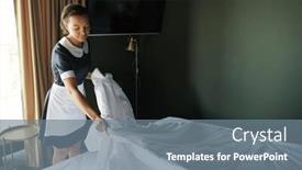  Presentation with bed hotel - Slides with young-african-american-housemaid-holding background and a gray colored foreground