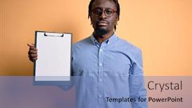  Presentation with inspector - Beautiful presentation theme featuring young-african-american-inspector-man backdrop and a teal colored foreground