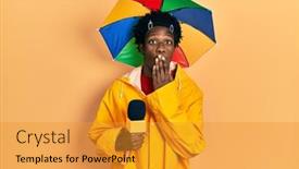  Presentation with journalist - PPT theme having young-african-american-journalist-man background and a gold colored foreground