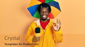  Presentation with journalist - Presentation theme with young-african-american-journalist-man background and a gold colored foreground