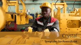 Presentation with industrial engineer - Slide deck consisting of young-african-american-male-engineer background and a gold colored foreground
