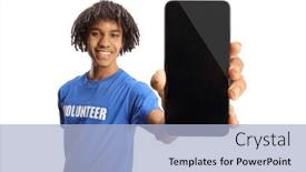  Presentation with volunteer - Slide deck having young-african-american-male-volunteer background and a light blue colored foreground