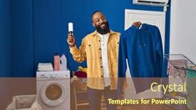  Presentation with room cleaning - Presentation design featuring young-african-american-man-cleaning background and a tawny brown colored foreground