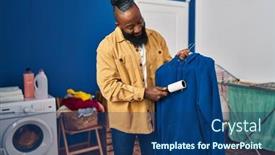  Presentation with room cleaning - Slide deck with young-african-american-man-cleaning background and a ocean colored foreground