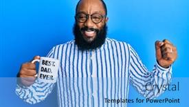  Presentation with coffe - Presentation design with young-african-american-man-drinking background and a light blue colored foreground